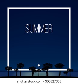 Beautiful vector night. Sea background.
