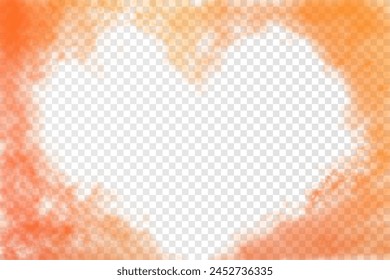 Hermoso Vector naranja y rojo gradiente de colores nube. Nubosidad realista de la forma del corazón aislada sobre fondo transparente. Fondo Abstractas para San Valentín, romántico o el amor usando.