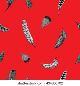 Beautiful vector painted feathers on a white background, the idea of textiles, feathers vector
