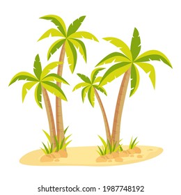 Beautiful vector palm tree. Palm on island paradise. Exotic vacation, tropical beach poster, banner design element.