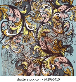 Beautiful vector pattern background with dragonfly and ornament