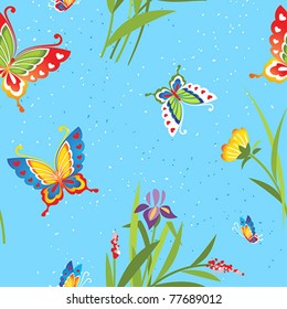 Beautiful vector pattern with  butterflies and flowers