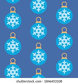 Hermoso patrón vectorial de decoraciones navideñas con copo de nieve sobre fondo azul.