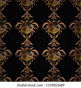 Beautiful vector pattern for decoration and design. Trendy print in vintge style. Exquisite pattern with flowers, watercolor effect. Seamless pattern with flowers in brown, black and orange colors.