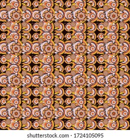Beautiful vector pattern for decoration and design. Trendy print in vintge style. Watercolor seamless pattern with flowers in orange, yellow and brown colors. Exquisite pattern with flowers.