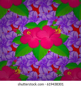 Beautiful vector pattern for decoration and design. Exquisite pattern of plumeria flowers. Watercolor seamless pattern with plumeria flowers on a red background. Vintage style trendy print.