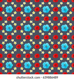 Beautiful vector pattern for decoration and design. Watercolor seamless pattern with poppy flowers on a gray background. Vintage style trendy print. Exquisite pattern of poppy flowers.