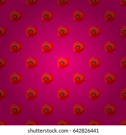Beautiful vector pattern for decoration and design. Watercolor seamless pattern with poppy flowers on a magenta background. Vintage style trendy print. Exquisite pattern of poppy flowers.