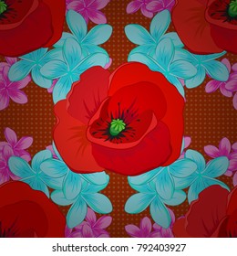 Beautiful vector pattern for decoration and design. Exquisite pattern of poppy flowers. Watercolor seamless pattern with poppy flowers in red, blue and orange colors. Vintage style trendy print.