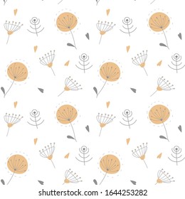 
Beautiful vector pattern with drawings of decorative and abstract flowers. Fairytale flowers pattern.