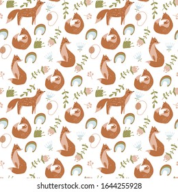 
Beautiful vector pattern with foxes. Fairytale seamless pattern with foxes.
