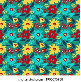 Beautiful vector pattern with hand drawn leaves and flowers. Floral bouquets in seamless botanical digital background