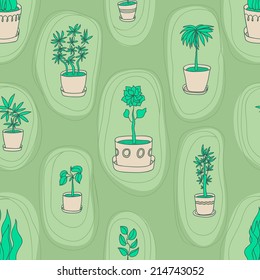 Beautiful vector pattern with home flowers in pots. Wonderful pattern for wallpapers or other household items. For gardeners or fans of flowers.