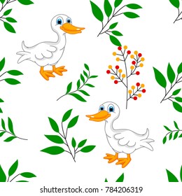 Beautiful vector pattern of leaf and duck 