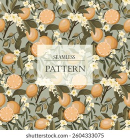 beautiful vector pattern, lemon branches and olives