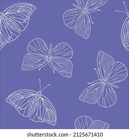 Beautiful vector pattern with outline butterflies on a lilac background. Vector background for your design.
