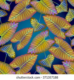 beautiful vector pattern with tropical leaves, all shapes isolated. Seamless design with vibrant vector illustrations with gradient effect. Realistic illustration of "taro" leaves. 