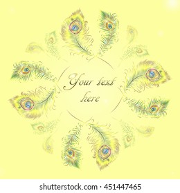 Beautiful vector peacock feathers on retro background with space for text.