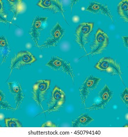 Beautiful vector peacock feathers seamless pattern.