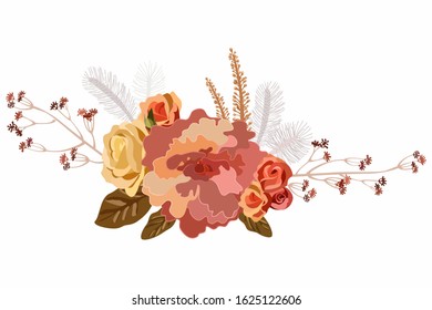 beautiful vector of peony or Paeoniaceae flowers bouquet decorate with rose flower and many kind of spring flower ornament