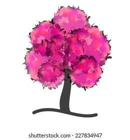 Beautiful vector pink and black paint watercolor tree