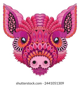 Beautiful vector portrait of a pig in zenart style. Decorative abstract element for printing on clothing.