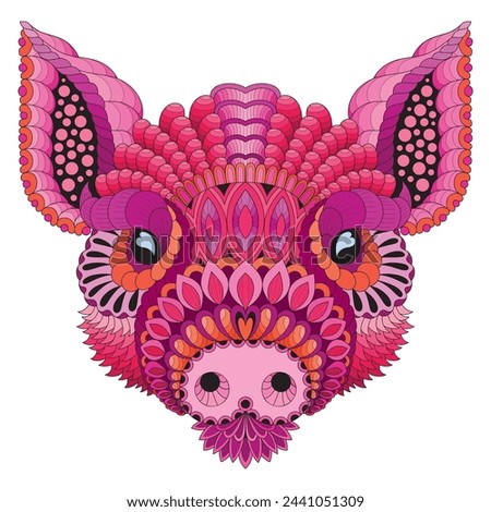 Beautiful vector portrait of a pig in zenart style. Decorative abstract element for printing on clothing.