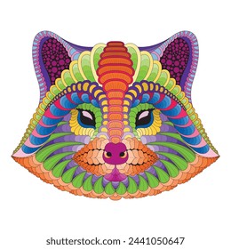 Beautiful vector portrait of a raccoon in zenart style. Decorative abstract element for printing on clothing.