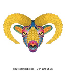 Beautiful vector portrait of a ram in zenart style. Decorative abstract element for printing on clothing.