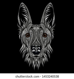 Beautiful vector portrait of a shepherd dog from patterns on a black background