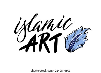 Beautiful vector postcard with Islamic art. Turkish ornament and lettering. national Ottoman tulip
