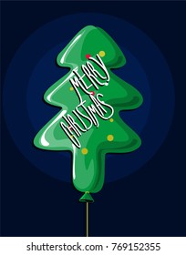 beautiful vector poster of merry christmass with green tree shape of balloon on blue background. great poster christmas party invitation card, open card, greeting card and otther prints