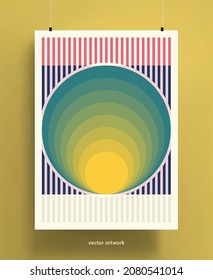 Beautiful vector poster template with abstract geometric shapes background. Trendy colorful and geometric shapes design. Pastel colors with gradients. Vector illustration.