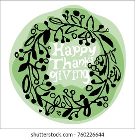 beautiful vector poster of thanksgiving with beautiful floral stylized garland and text happy thanksgiving. great poster for greeting card, invitation, open card and other prints 
