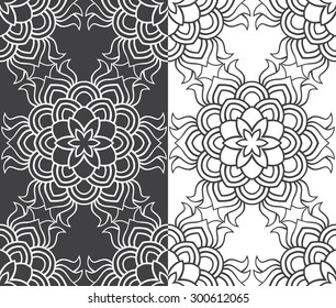 Beautiful vector Print Seamless monochrome Pattern. Mandala Flowers with white and grey background.