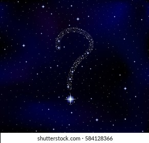 Beautiful vector question mark made of stars on starry sky space background