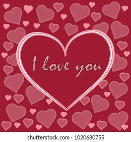 beautiful vector red card with hearts and letter word inscription I love you for Valentine's Day holiday on February 14