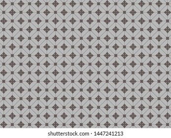 Beautiful Vector Of Retro Vintage Thai Asian South East Asia Pattern In Gray And Brown Color Dark Tone. Base Design From Flower Leaf. Normally Use For Textile And Local Folk Hand Craft Work Background