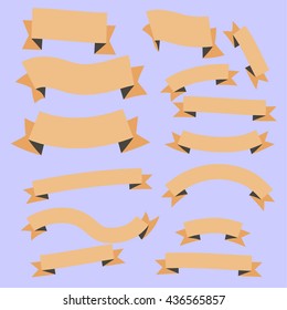 Beautiful vector ribbons for celebration. Ribbons of various shapes to decorate peach color.