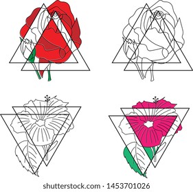 Beautiful vector roses inside the triangle.
