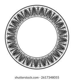 Beautiful vector round european frame with arabesque, floral element. Traditional classic greek ornament. Monochome plate with floral design. Vintage, ethnic frame with arabesques. EPS. For printing