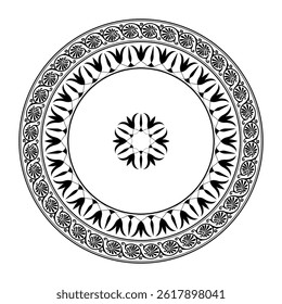 Beautiful vector round european frame with arabesque, floral elements. Traditional classic greek ornament. Monochrome plate with floral design. Vintage, ethnic frame with arabesques. EPS. For printing