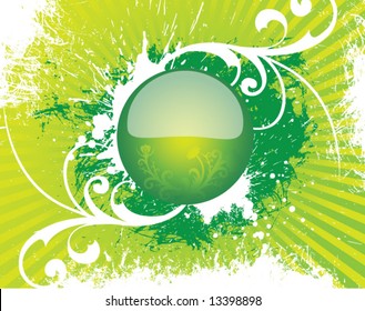 The beautiful vector round glass button on an old green background