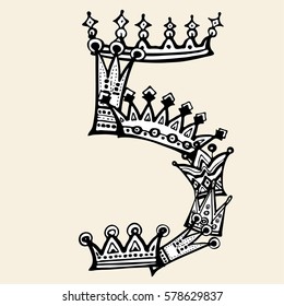 Beautiful vector with royal crowns.  Vector number five of the drawn crowns