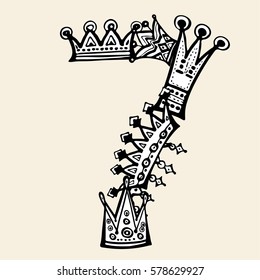 Beautiful vector with royal crowns.  Vector number seven of cartoon crowns