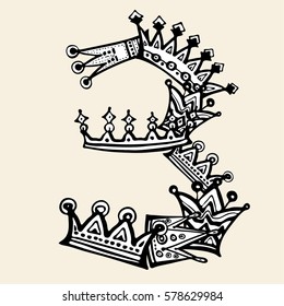 Beautiful vector with royal crowns.  Vector number three of the drawn crowns