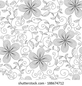 Beautiful vector seamless background with flowers and leaves