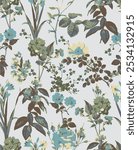 Beautiful vector seamless floral pattern with watercolor hand drawn gentle summer flowers. Stock illustration. Natural artwork.