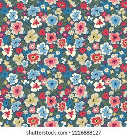 Beautiful vector seamless floral pattern with cute abstract flowers. Stock illustration.