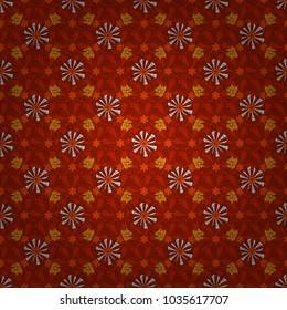 Beautiful vector seamless flower pattern in stained-glass window style (orange, brown and red colors). You can use it for invitations, postcards, cards, wallpapers and so on.